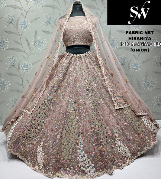 Something different Lavender peacock Net Lehenga