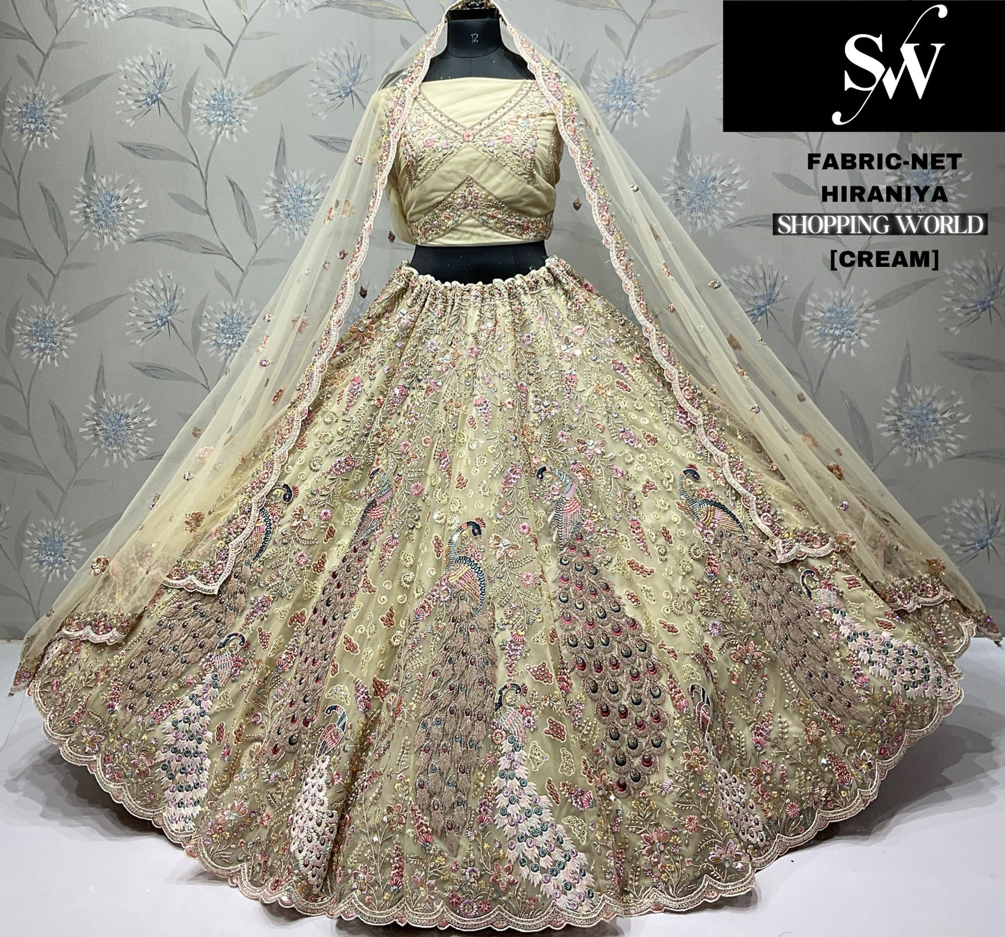 Something different Lavender peacock Net Lehenga
