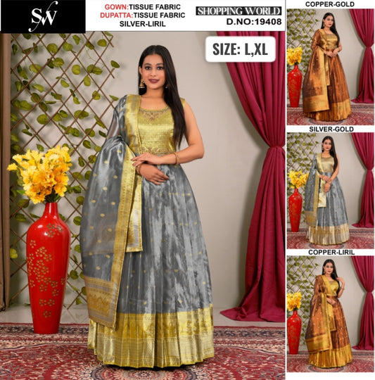 Stunning Silver Liril Tissue Lehenga