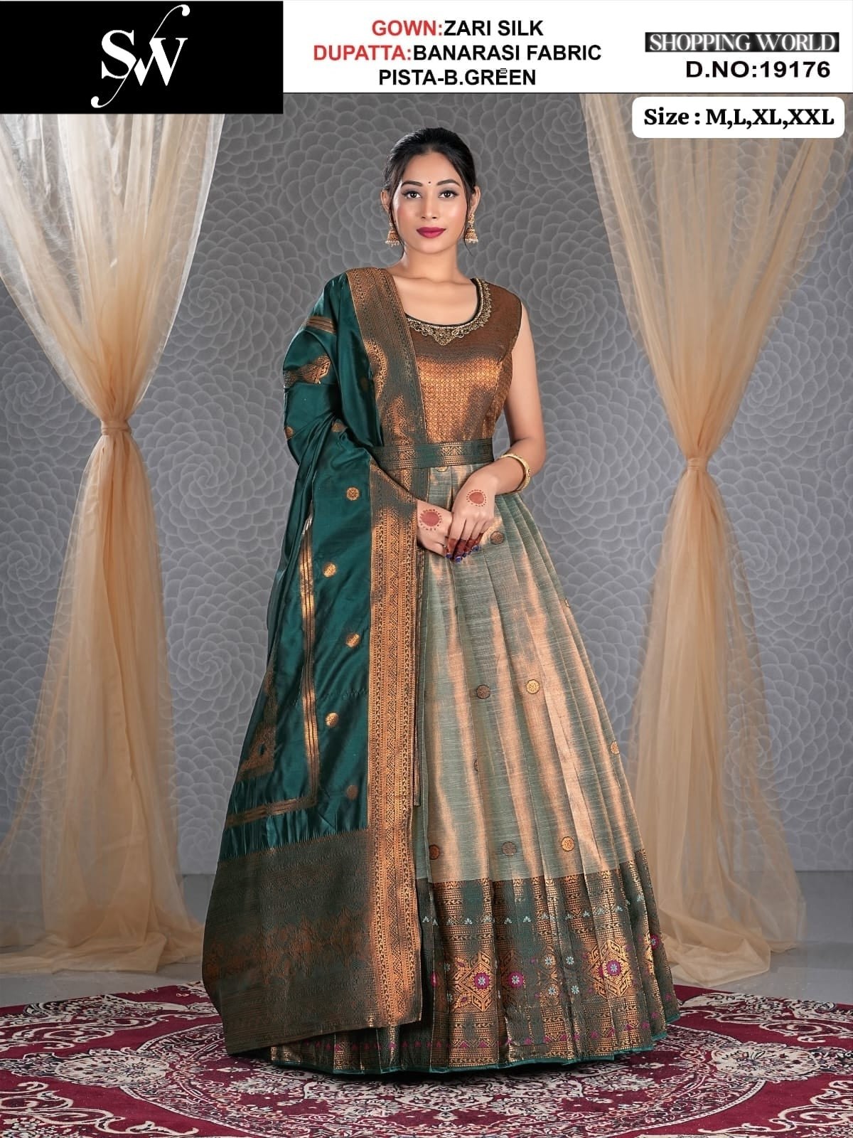 Good looking Pista brown green Zari Silk Lehenga
