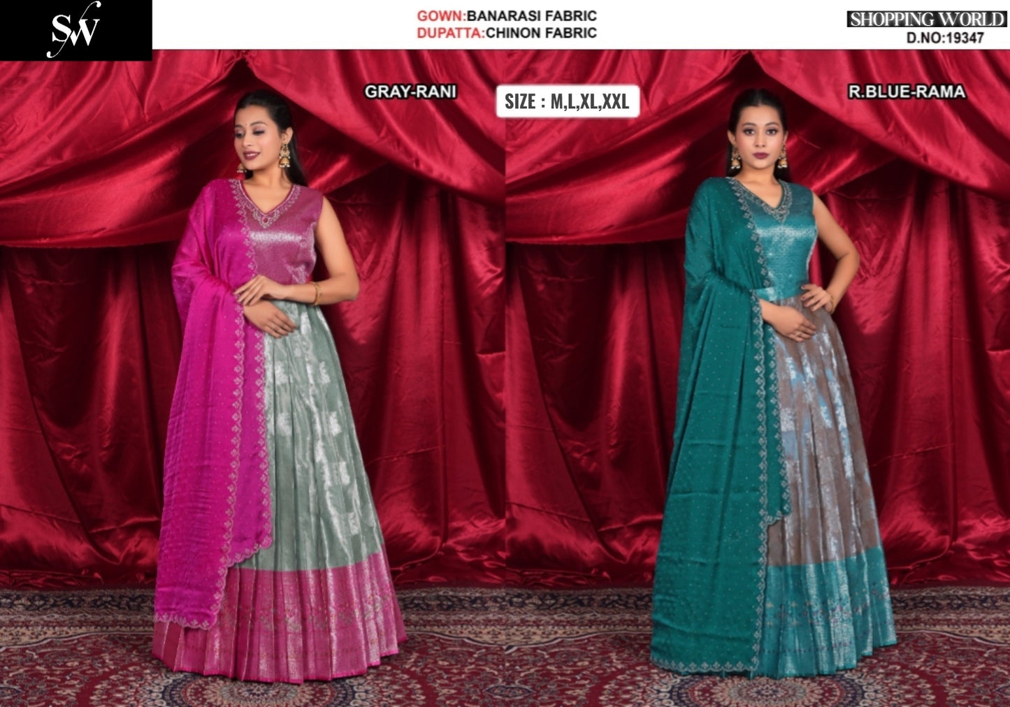 Pretty Banarasi Rani Grey Rama blue Lehenga