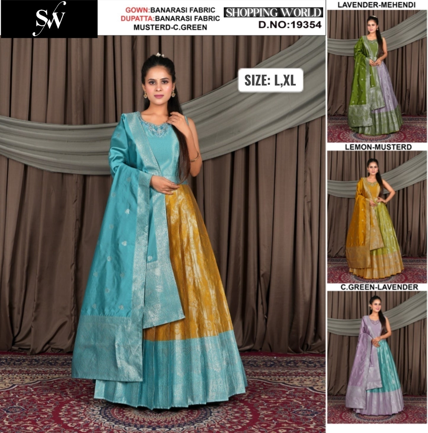 Designer Mustard Sea green Banarasi Lehenga