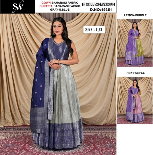 Eye catching Grey Blue Banarasi Lehenga