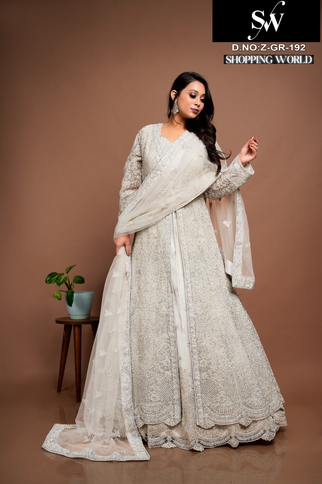 Gorgeous White Peplum long Dress Farshi Gaharara Bridal Dress Muslim S