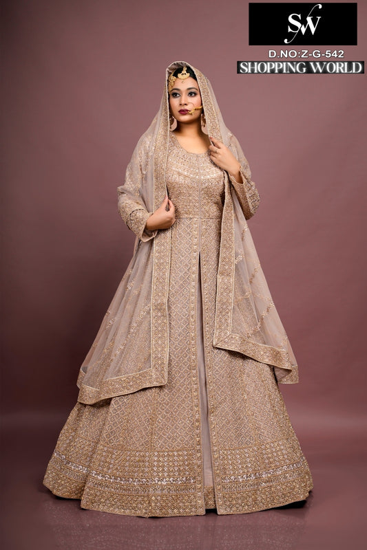 Astonishing light beige peach Peplum long Dress Farshi Gaharara Bridal Dress Muslim Special