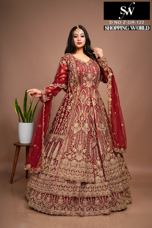 Attractive maroon Peplum long Dress Farshi Gaharara Bridal Dress Muslim Special