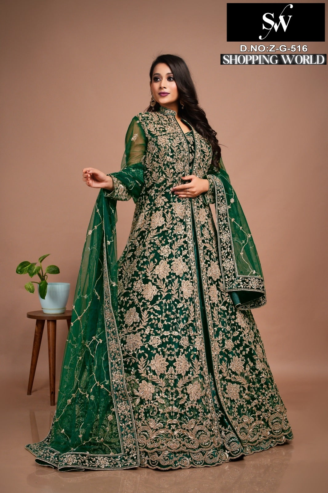 Engaging Green Peplum long Dress Farshi Gaharara Bridal Dress Muslim Special