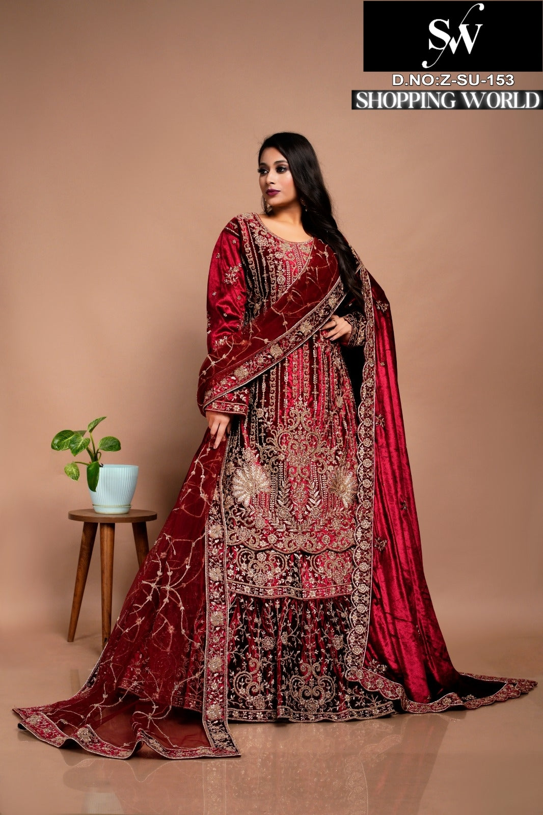 Elegant maroon Peplum long Dress Farshi Gaharara Bridal Dress Muslim Special