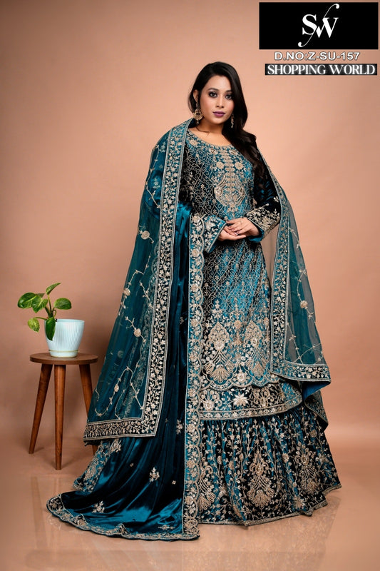 Blockbuster Navy blue Peplum long Dress Farshi Gaharara Bridal Dress Muslim Special