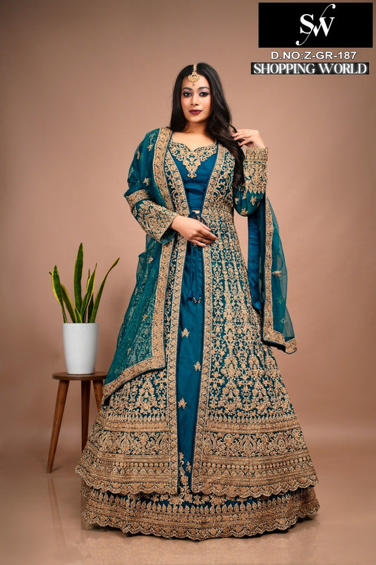 Good looking Navy blue Peplum long Dress Farshi Gaharara Bridal Dress Muslim Special