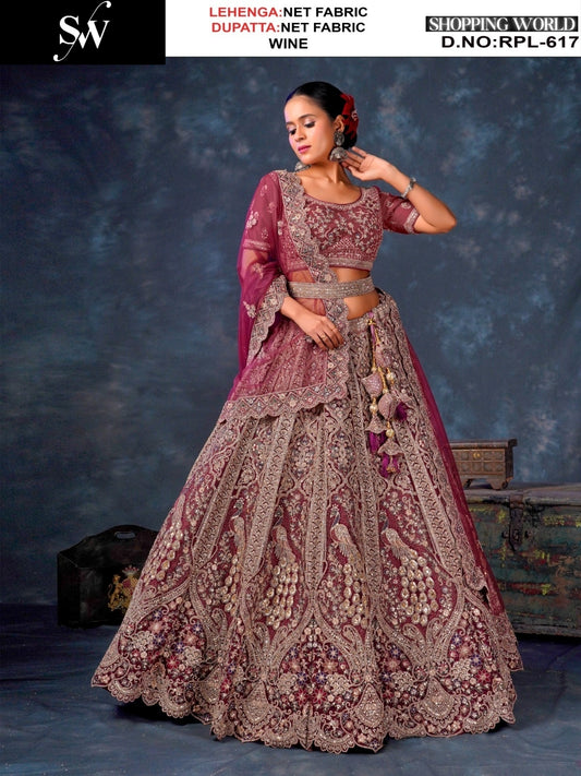 Glamorous pink peacock Net Lehenga