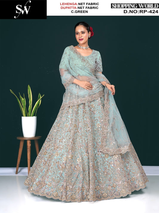 Designer Mosh Lavender lilac Net Lehenga