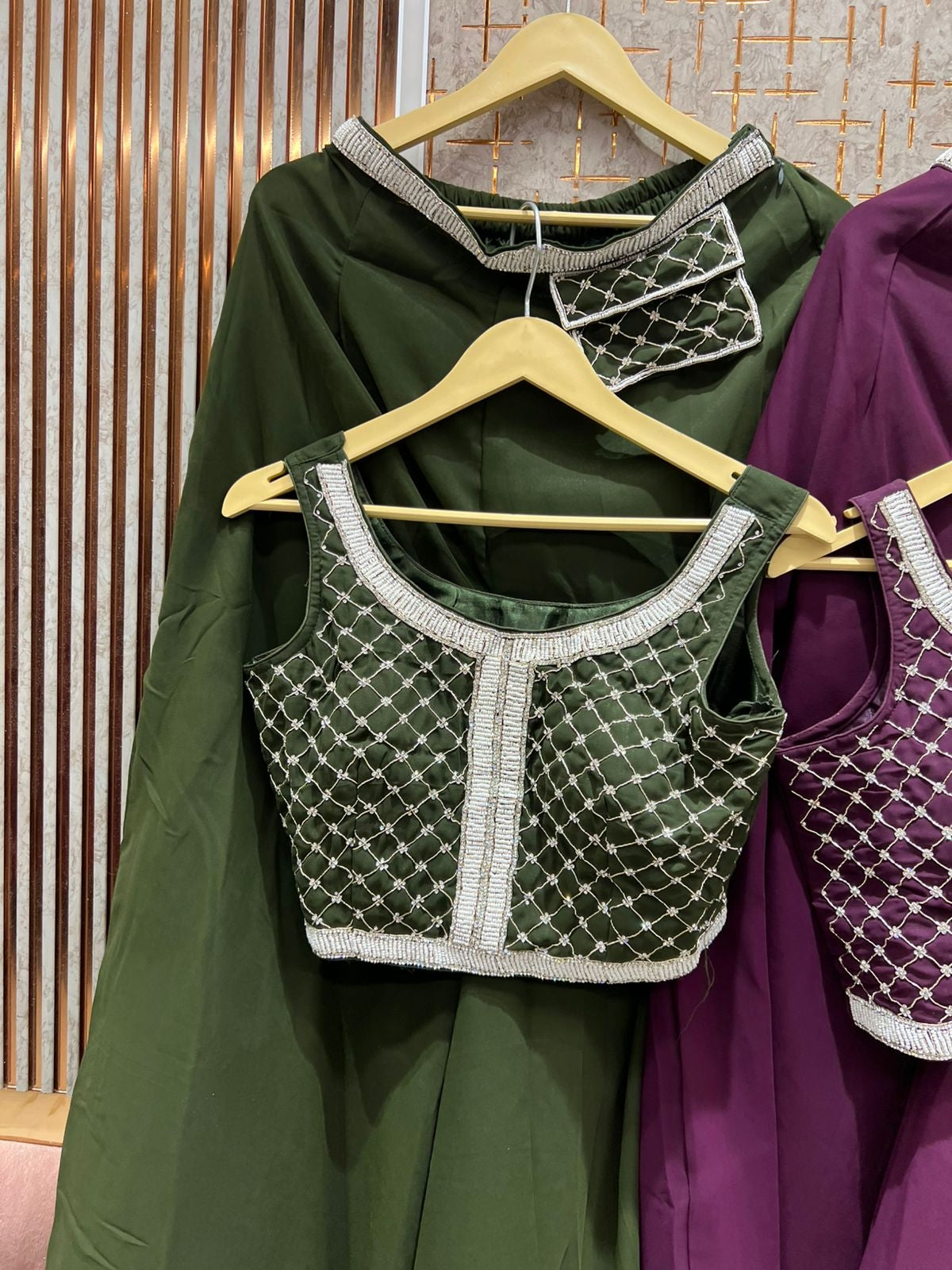 Beautiful green yellow blue purple crop top lehenga