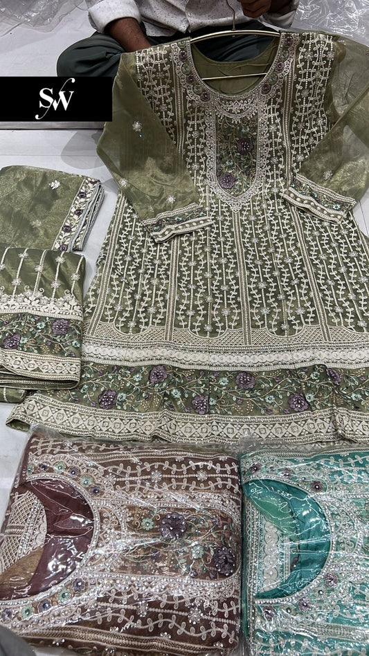 Glamorous pista green Shrug dress stitched suit ready to wear