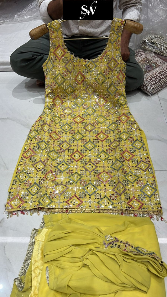 Attractive yellow Shrug dress stitched suit ready to wear