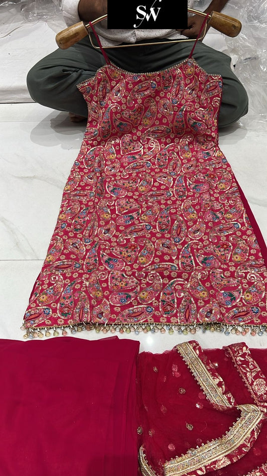 Fabulous Rani pink Shrug dress stitched suit ready to wear