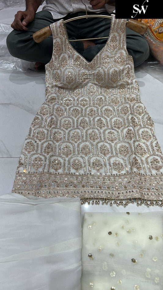 Amazing White Shrug dress stitched suit ready to wear