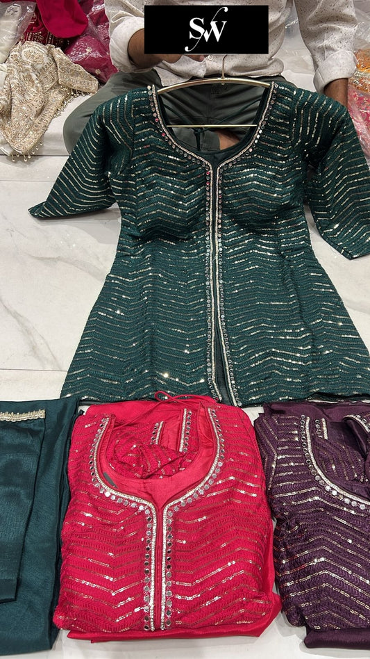 Engaging Dark green Shrug dress stitched suit ready to wear