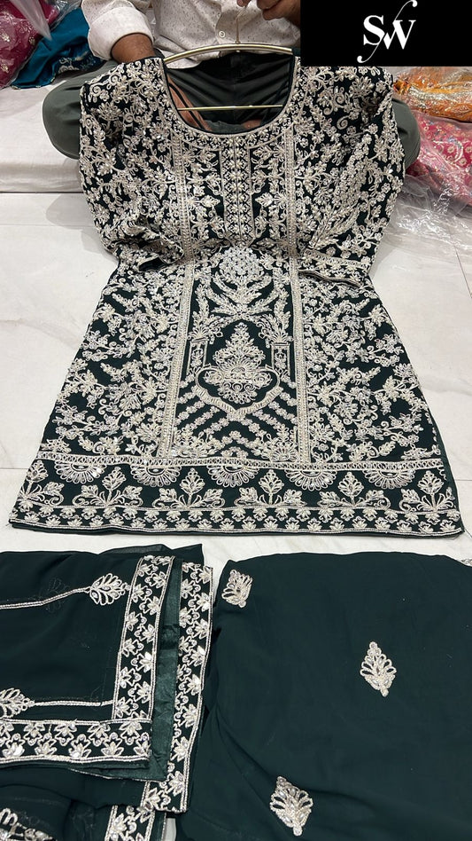 Charming dark green Shrug dress stitched suit ready to wear