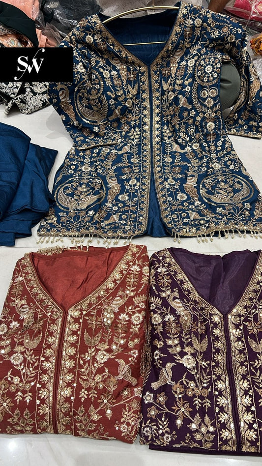 Khoobsurat Navy blue Shrug dress stitched suit ready to wear