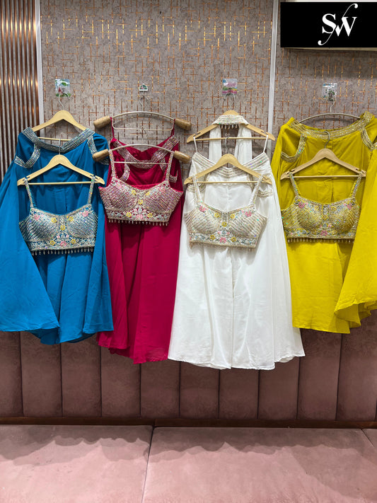 Designer red unstitched crop top lehenga