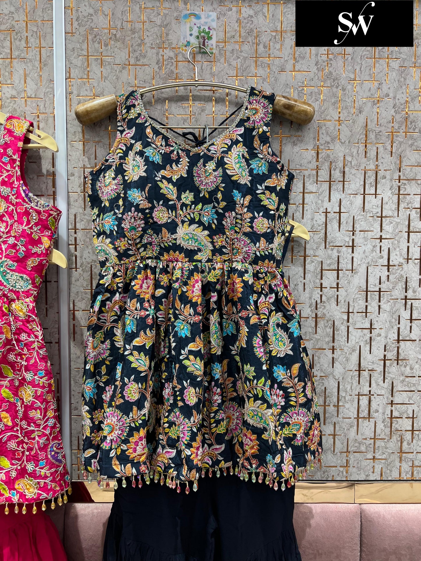 Pleasing Navy blue pink green yellow Shrug dress