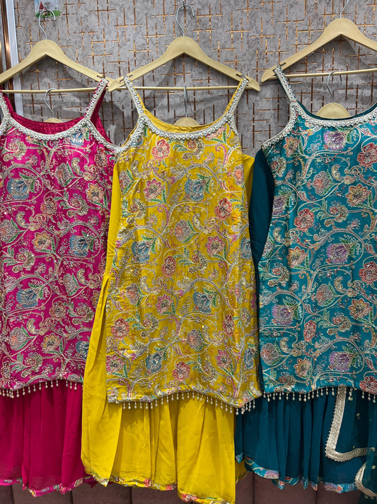 Tremendous yellow blue pink haldi mehendi Shrug dress