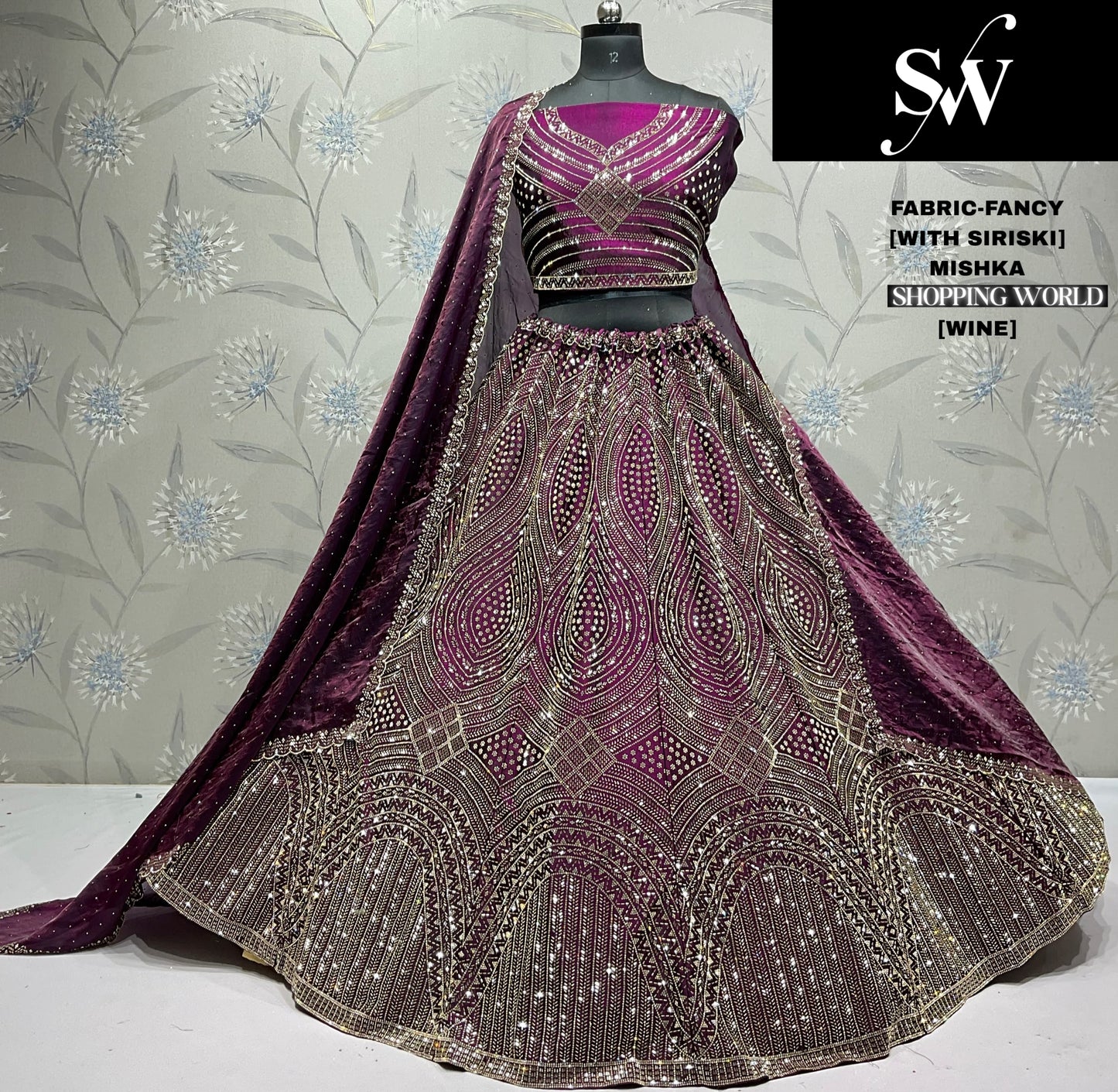 Khoobsurat Maroon Fancy Siroski Lehenga stone work