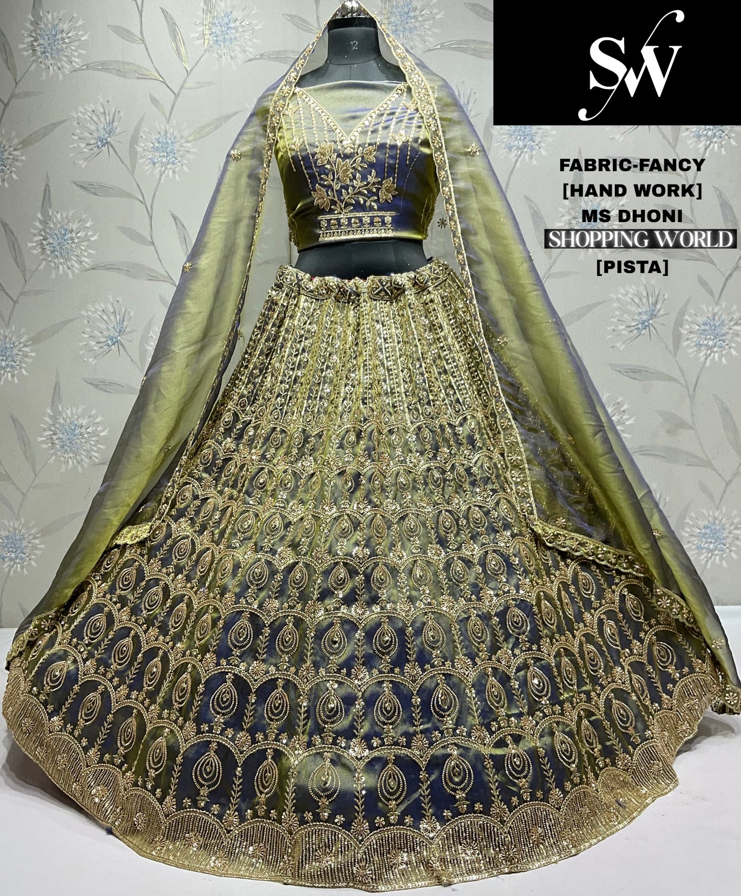 Elegant rama green Fancy Handwork Lehenga
