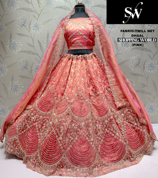 Khoobsurat Pista green Twill net Lehenga