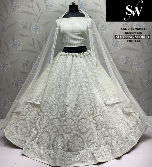 Fabulous white xxl upto 52 waist Lehenga