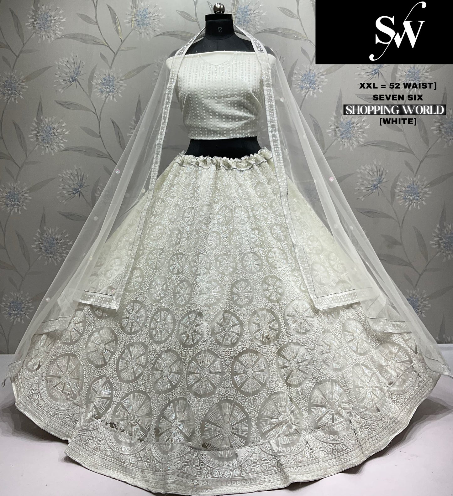Fabulous white xxl upto 52 waist Lehenga