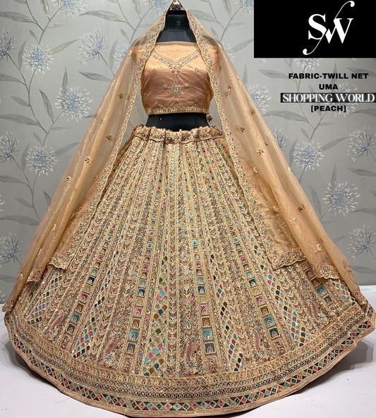 Attractive twill net peach Lehenga