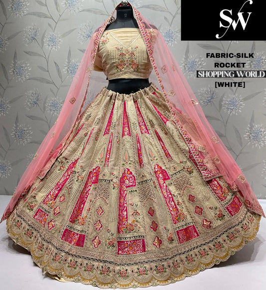 Fantastic white pink Silk Lehenga