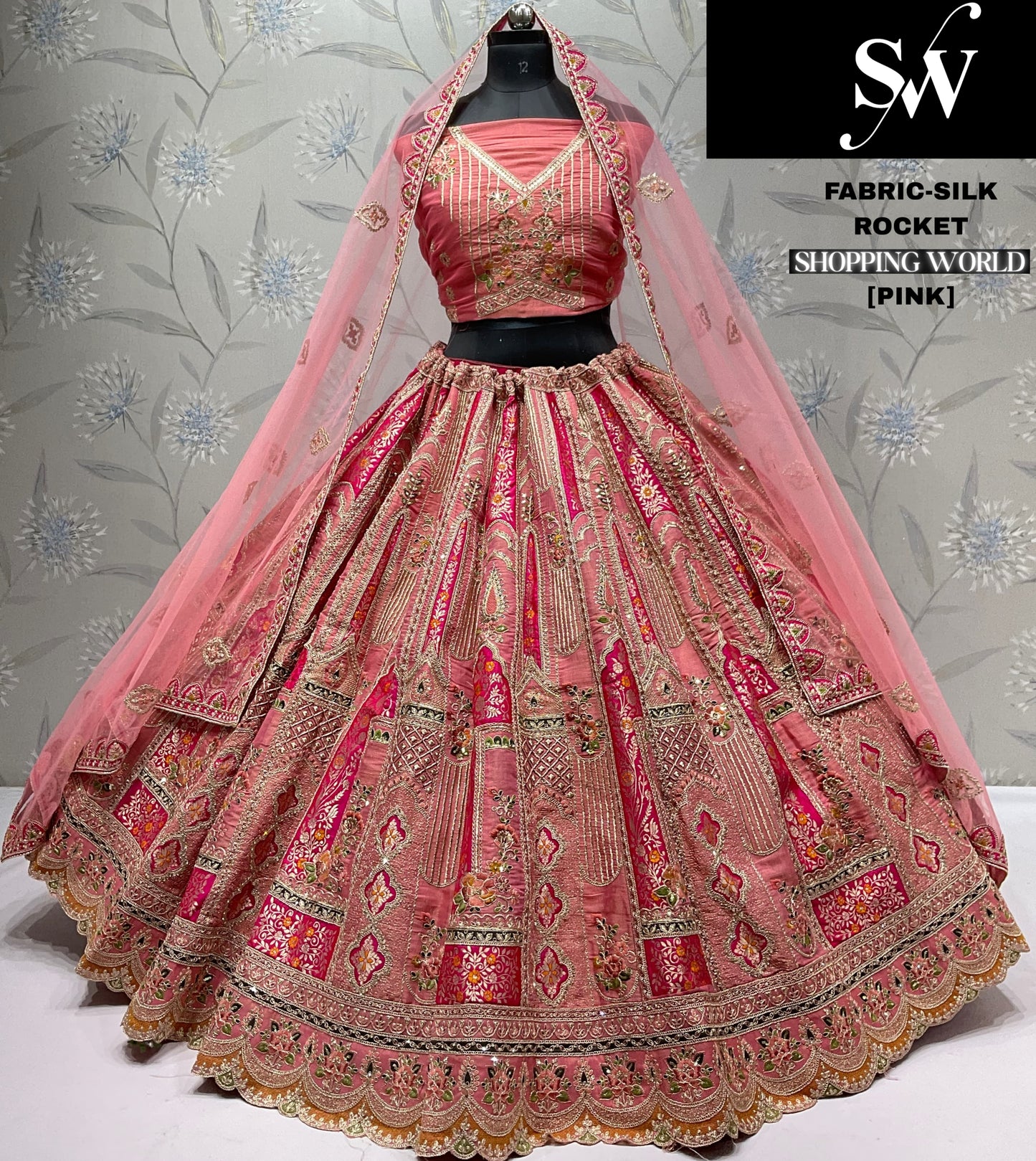 Fantastic white pink Silk Lehenga