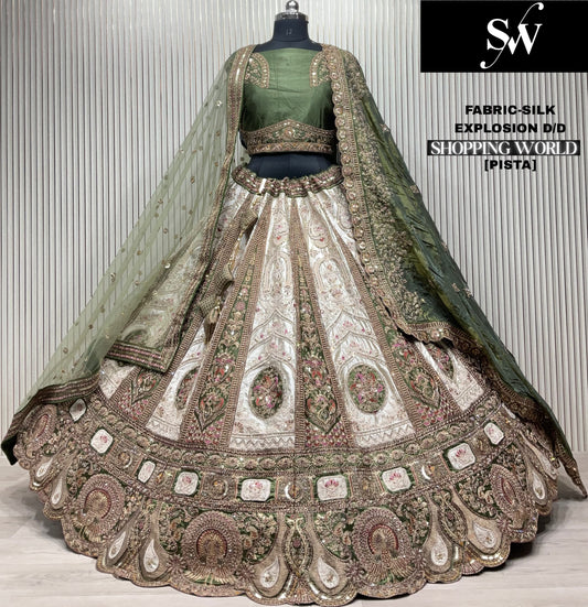Tremendous pista green white double toneSilk Lehenga