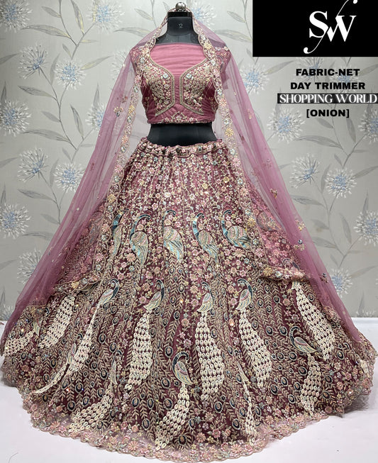 Amazing pink peacock Net Lehenga