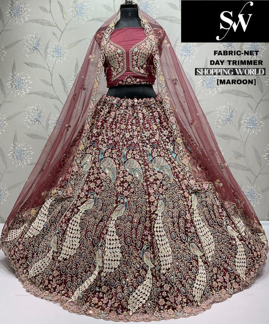 Awesome onion pink Peacock Net Lehenga