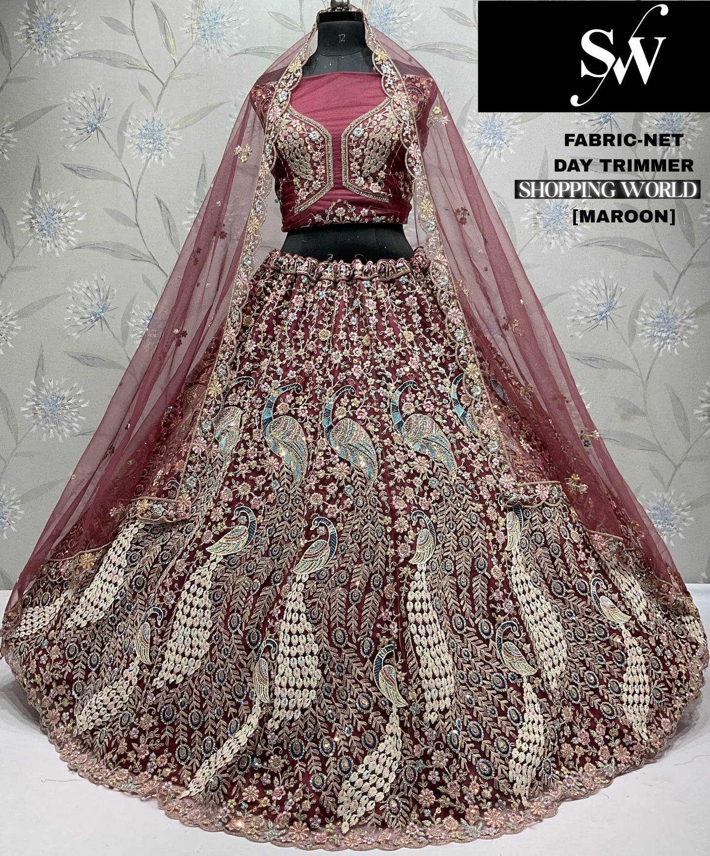 Beautiful mustard yellow Peacock Net Lehenga