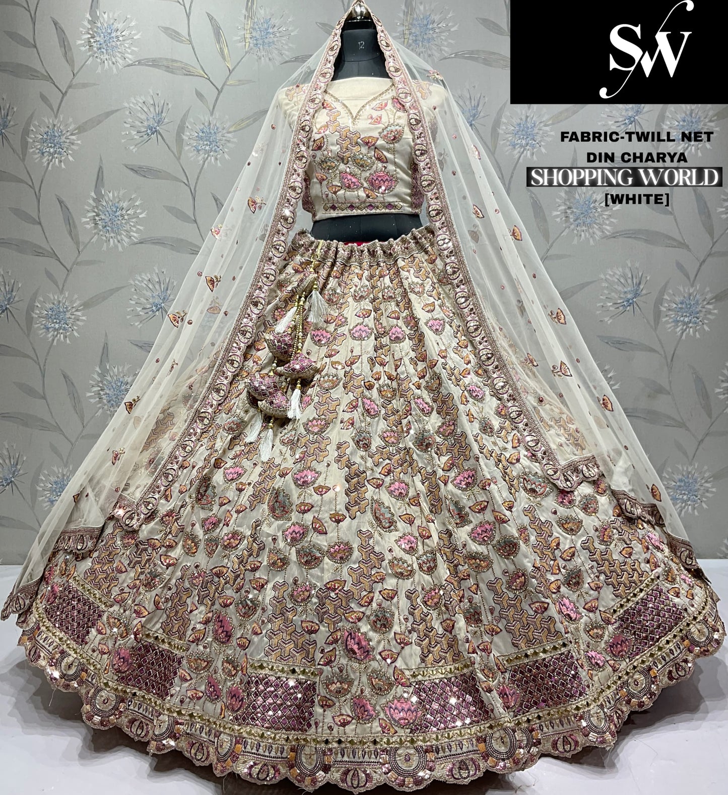 Glamorous peach pink Twill Net Lehenga