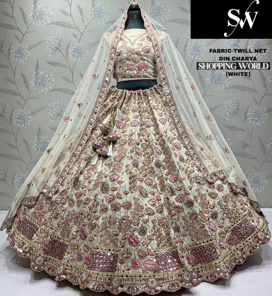 Astonishing white Twill Net Lehenga