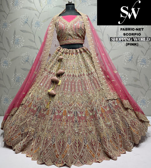 Delightful Mustard Net Lehenga