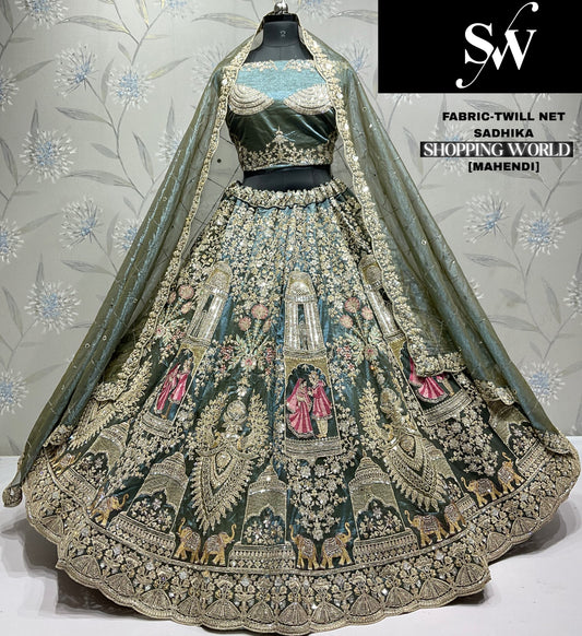 Khoobsurat Mustard Twill Net Lehenga