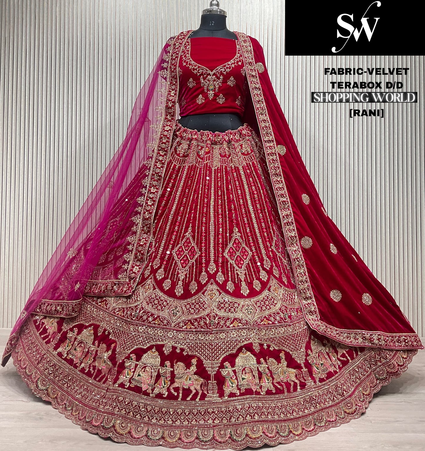 Elegant light maroon Doli barat Double Duptta Velvet bridal Lehenga