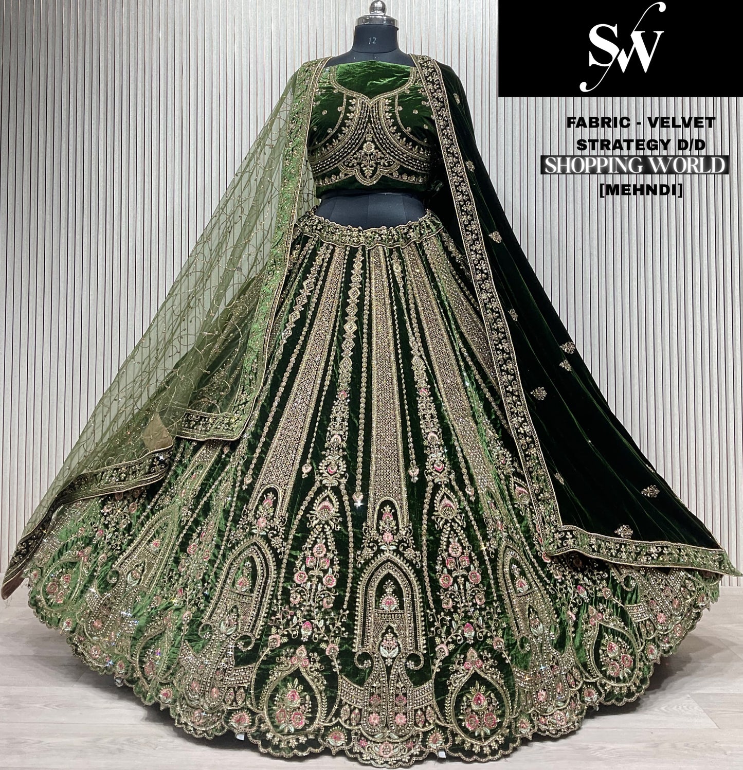 Khoobsurat Dark maroon Double Duptta Velvet bridal Lehenga