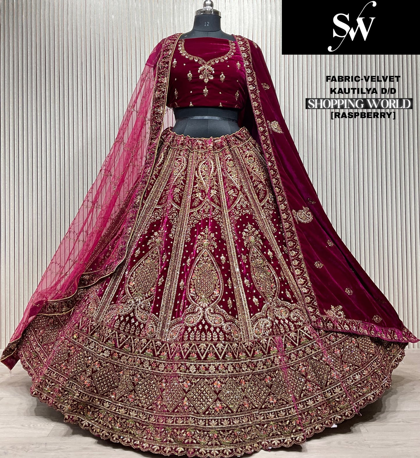 Delightful Firozi Double Duptta Velvet bridal Lehenga