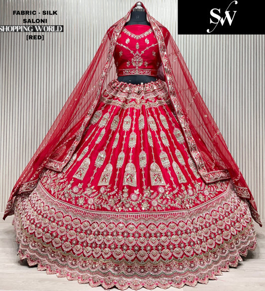 Awesome red Double Duptta Silk bridal Lehenga
