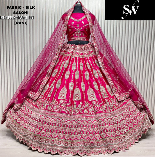 Amazing Rani pink Double Duptta Silk bridal Lehenga