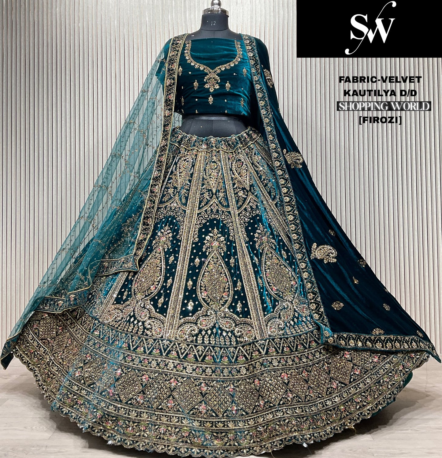 Elegant wine Double Duptta Velvet bridal Lehenga