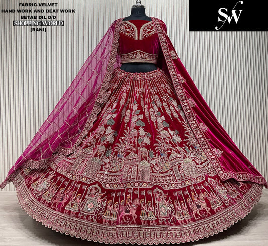 Charming Rani pink Doli barat Double Duptta Silk bridal Lehenga